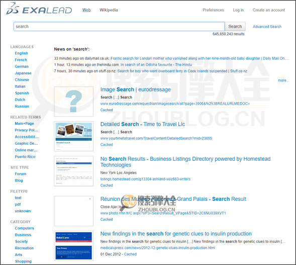 Exalead搜索结果页面图