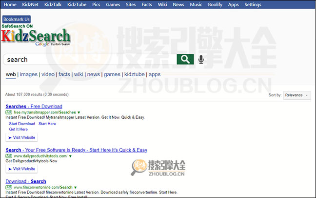 KidzSearch搜索结果页面图