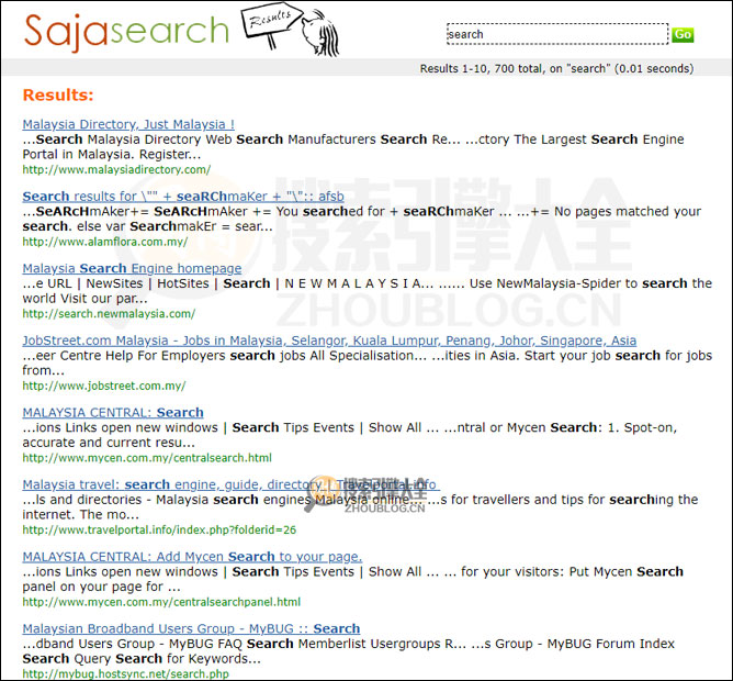 Sajasearch搜索结果页面图