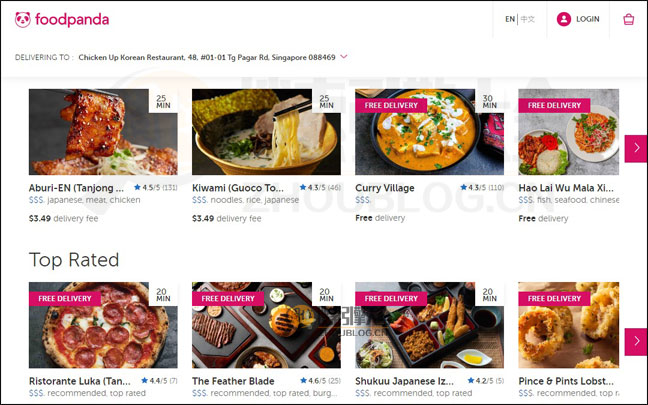 Foodpanda搜索结果页面图