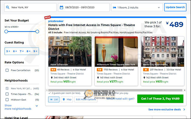 Priceline搜索结果页面图2
