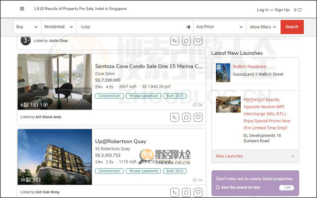 PropertyGuru搜索结果页面图