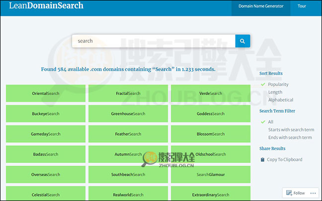 Leandomainsearch搜索结果页面图