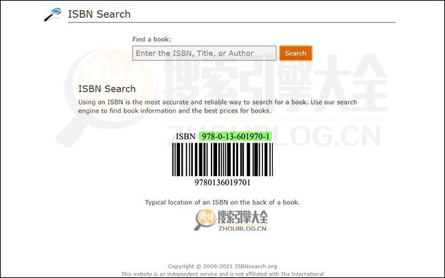 ISBN search：国际标准图书编号搜索引擎【美国】