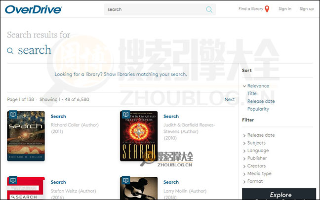 OverDrive搜索结果页面图