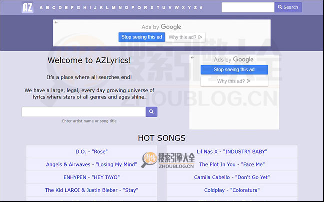 Azlyrics首页缩略图