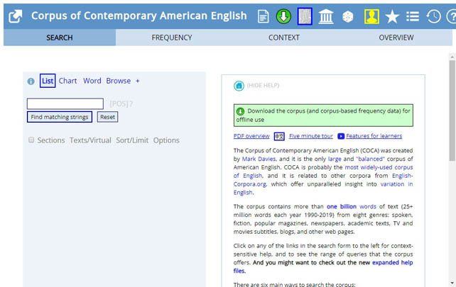 Coca语言资料搜索引擎：美国现代英文语言