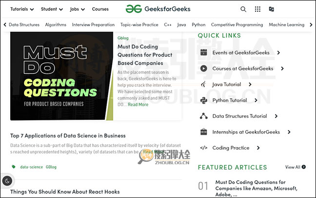 GeeksForGeeks首页缩略图