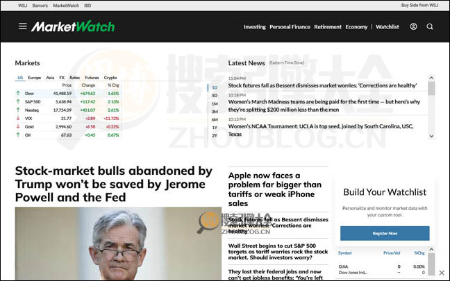 MarketWatch首页缩略图