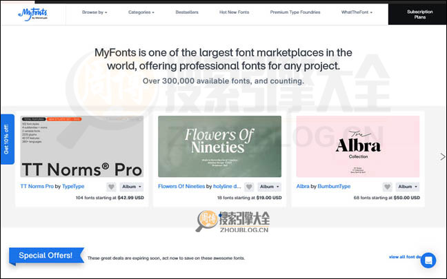 MyFonts首页缩略图