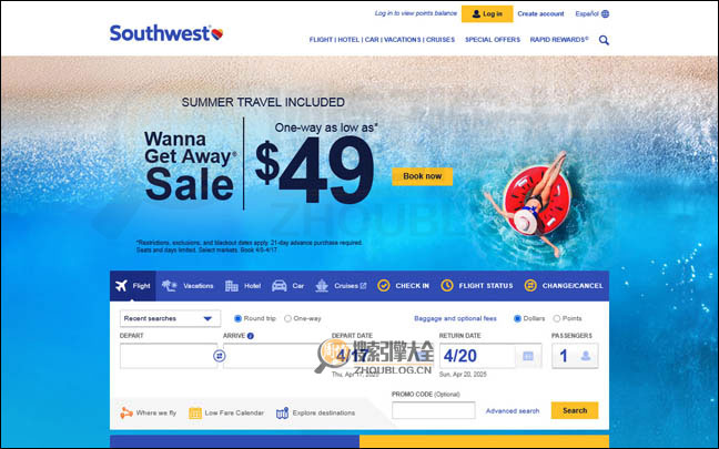 SouthWest：美国西南航空公司官方网站