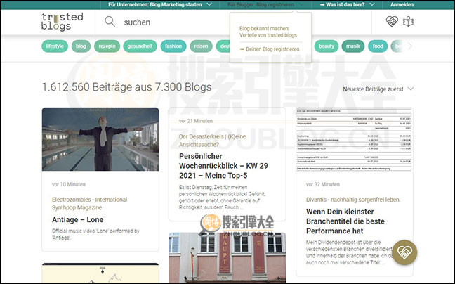 Trusted Blogs搜索结果页面图